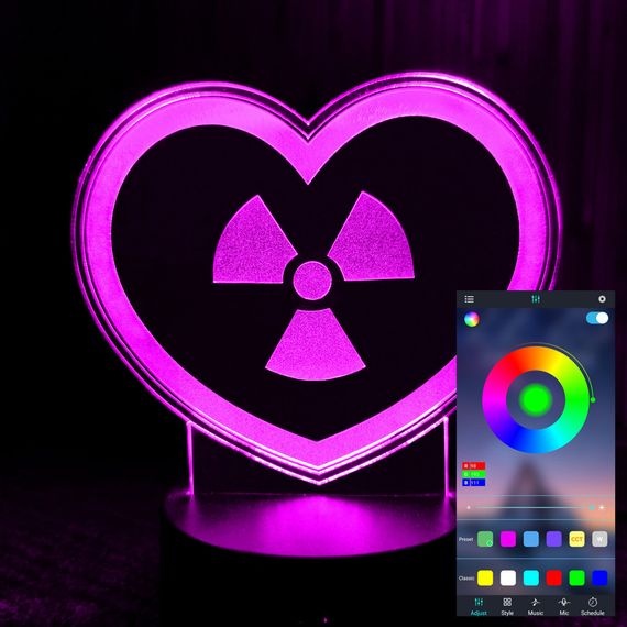 Акриловий світильник-нічник керування з телефона Сердце Радіація tty-n001156