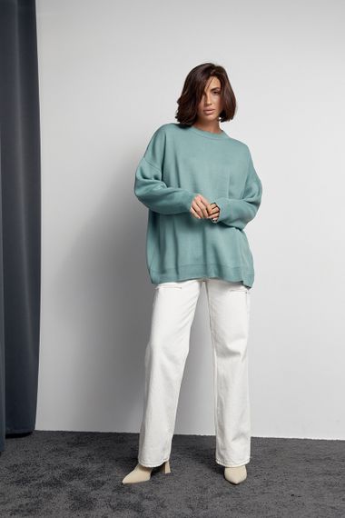 Женский однотонный джемпер oversize кроя - мятный цвет, S (есть размеры) | Зображення 5