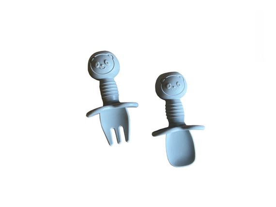 Дитячий силіконовий набір посуду для годування сірий 12 предметів | Зображення 2