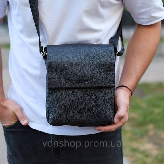 Кожаный мессенджер для мужчины 23х19х7, барсетка через одно плече, сумка для документов, черная | Зображення 6
