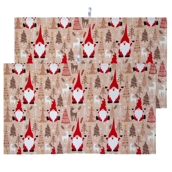 Набір кухонних рушників 2 шт SoundSleep Санта різдвяних вафельних 30х50 см бежевий (2800004713542) | Зображення 1