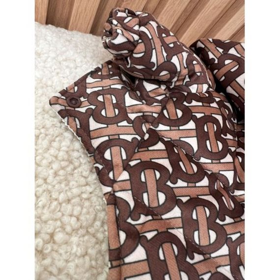 Брендовая зимняя курточка для собак BURBERRY велюровая c капюшоном, коричневая | Зображення 3