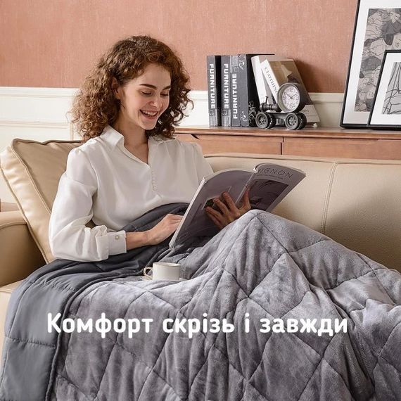 Ковдра полуторна велюрова обтяжена антистресова Love You ly4712 150х200 см 6 кг сіра | Зображення 3