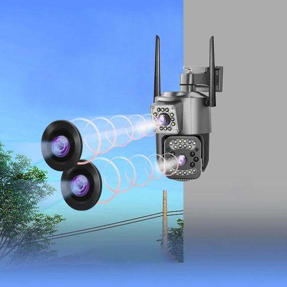 Вулична IP камера 4Мп, з датчиком руху, SC03 V380pro, під сім карту 4G / Поворотна камера відеоспостереження з 2 об'єктивами | Зображення 5