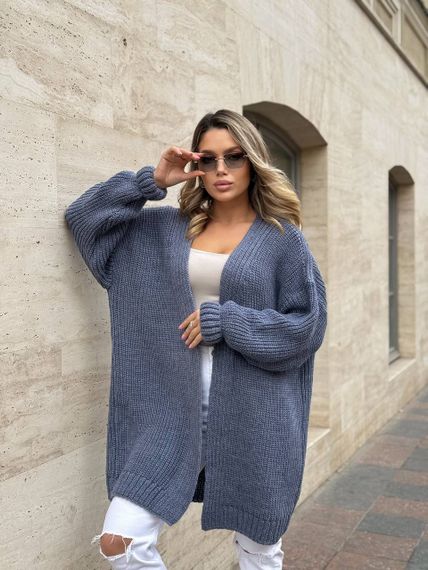 Женский вязаный теплый кардиган оверсайз цвет темно-серый размер onesize 44-54   ML5009 | Зображення 2