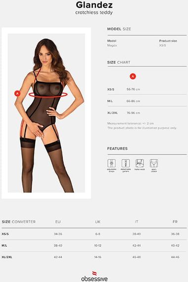 Боди с вырезом Obsessive Glandez otwarte Черное XL/2XL | Зображення 6