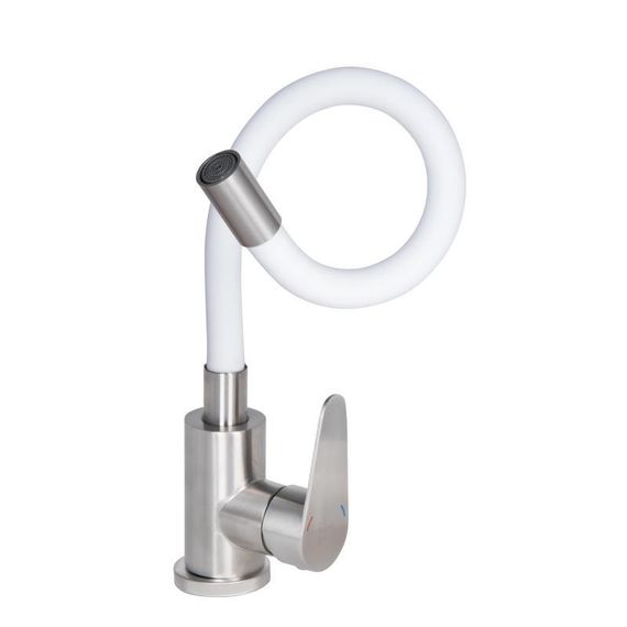 Смеситель для кухни Lidz Vida 015F3 с гибким изливом (k35) LDVID015F3WHI43357 White / Nickel | Зображення 2