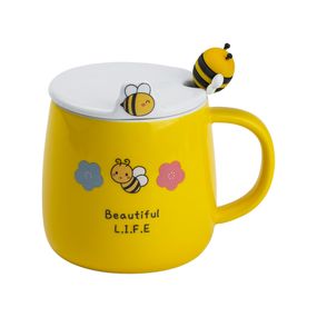 Чашка керамічна Bee 450 мл з кришкою та ложкою, beautiful life