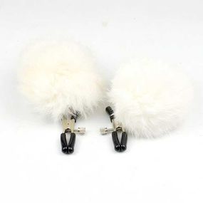 Затискачі для сосків із хутром "Pom Pom Nipple Clamps" - Білий - Садо-мазо