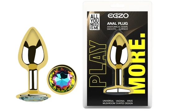 Анальна пробка із кристалом EGZO - Gold Round Plug Rainbow size S Sex Aura