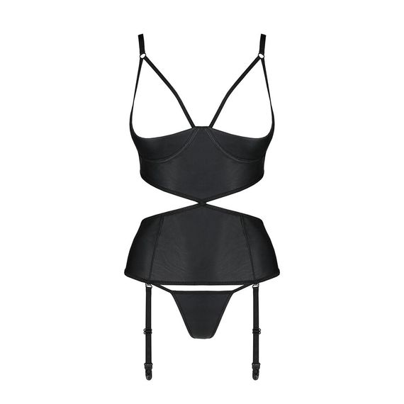 Корсет з відкритими грудьми Passion JANNIES CORSET L/XL black, стрінги в наборі | Зображення 2