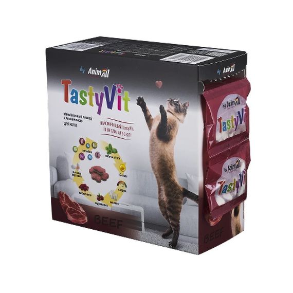Вітамінізовані ласощі для котів з яловичиною AnimAll TastyVit Beef, 600 шт