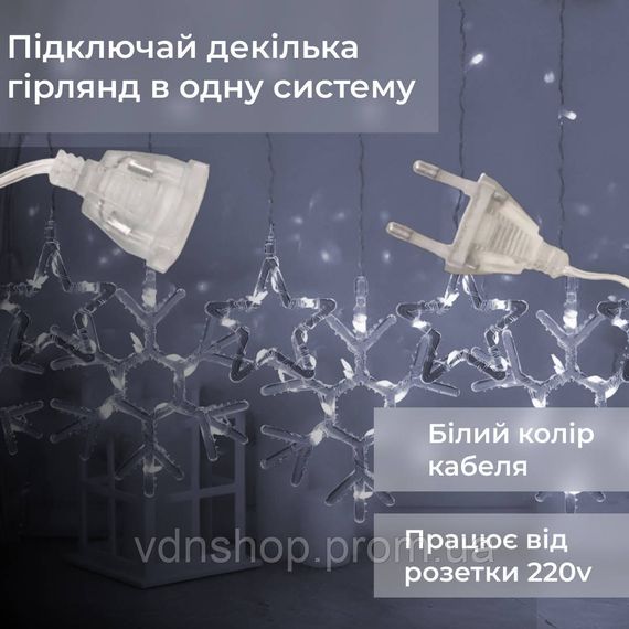 Гірлянда штора 3х0,9 м сніжинка зірка на 145 LED лампочок світлодіодна 10 шт Білий 1733067W | Зображення 2