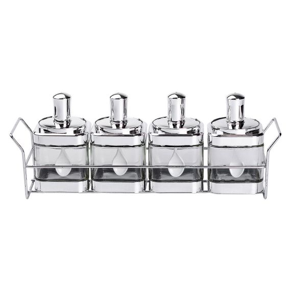 Набір банок для сипучих продуктів 4 штуки 350 мл скляні на підставці HP-1340