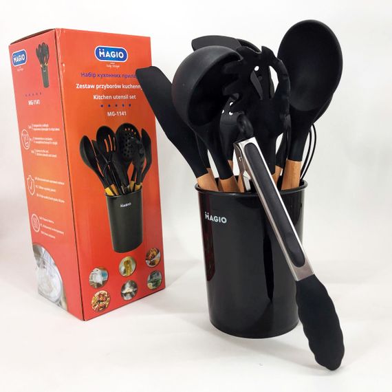 Кухонний набір силіконовий для готування Magio MG-1141, Набір кухонного приладдя на стійці HC-44 | Зображення 3