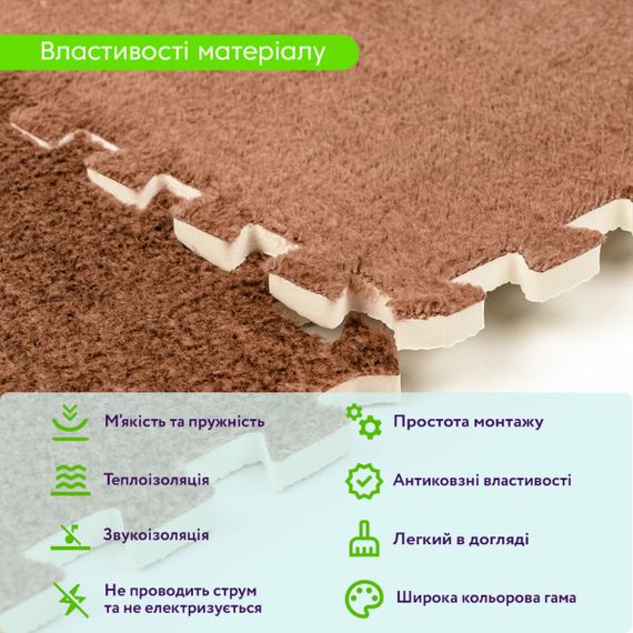 Підлога-пазл плюшевий 30х30х1см Коричневий (D) SW-00002082 | Зображення 3
