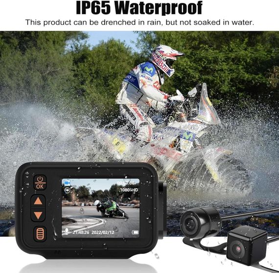 Видеорегистратор для мотоцикла водонепроницаемый 2 камеры передняя и задняя, ночное видение, G-Sensor DVR мото | Зображення 2