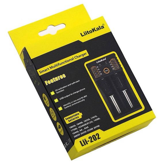 Зарядний пристрій Liitokala Lii-202, Ni-Mh/Li-ion/Li-Fe/LiFePO4, USB, Powerbank, LED, Box | Зображення 2