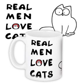 Чашка з принтом Real men love cats 330 мл (KR_PRI100)