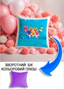 Подушка плюшева Мерч Крафт Дизайн з принтом babyshark 01 бузковий плюш квадратна 33х33 см