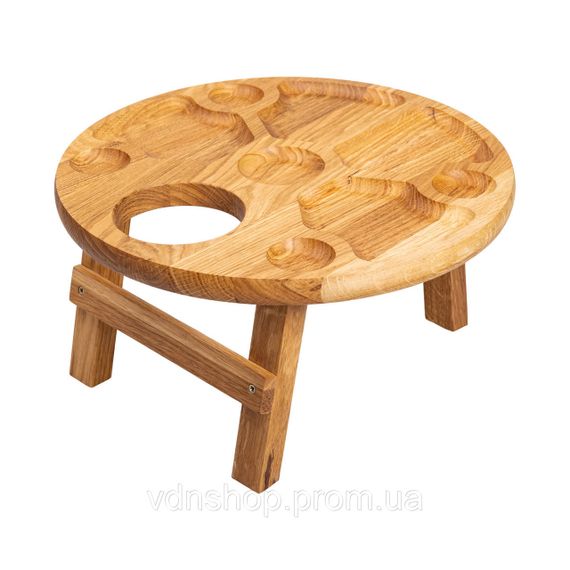 Винний столик-менажниця з дерева 35 см круглий на ніжках дуб BWR350180