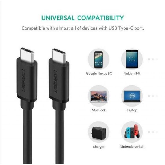 Дата кабель Type-C - Type-C 1.0m US286 3A Black Ugreen (50997) | Зображення 2