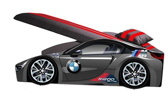 Кровать машинка серия Элит модель BMW черная (графит) со спортивным матрасом и подушкой | Зображення 5