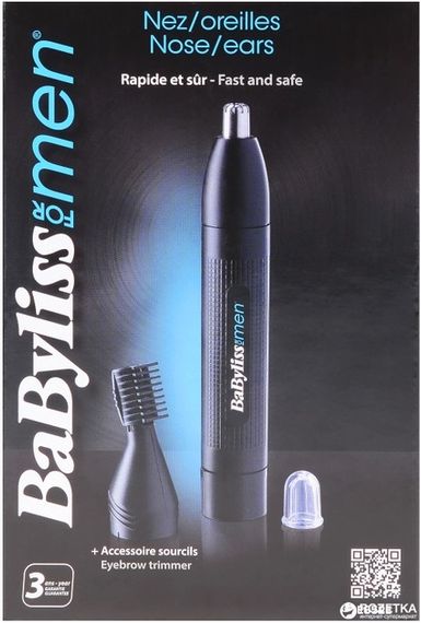 Тример BaByliss для стрижки волосся в носі і вухах, 2 насадки, чорний (E652E) | Зображення 3