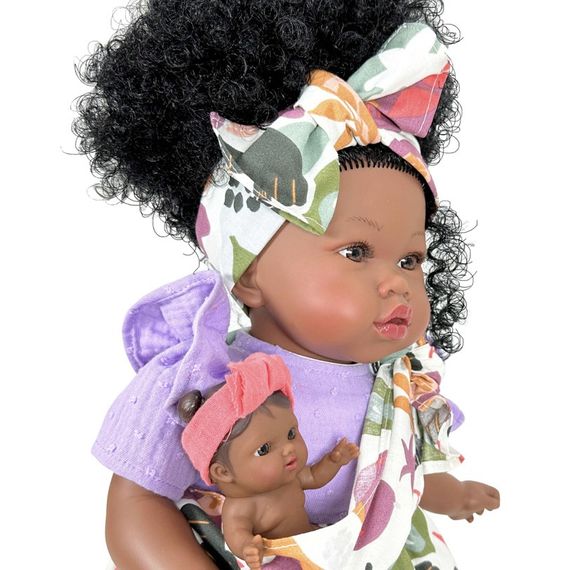 Испанская Интерактивная Большая Кукла Мулатка с Пупсом Виниловая Звуковая Девочка Мария с Волосами в Сумке Nines d`Onil 45 см | Зображення 1