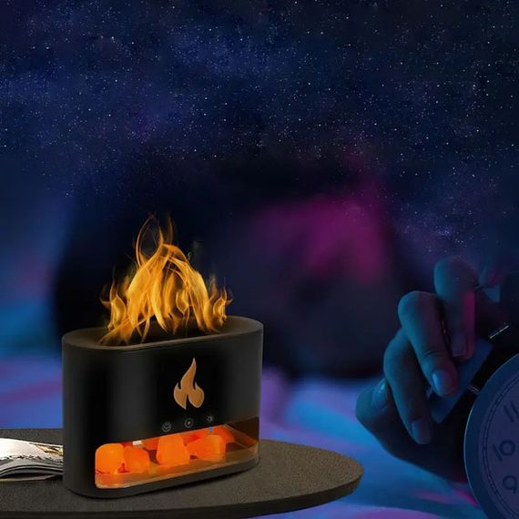 Лампа увлажнитель воздуха Docsal Flame 3 в 1 с соляными камнями, Портативный увлажнитель лампа черная | Зображення 4