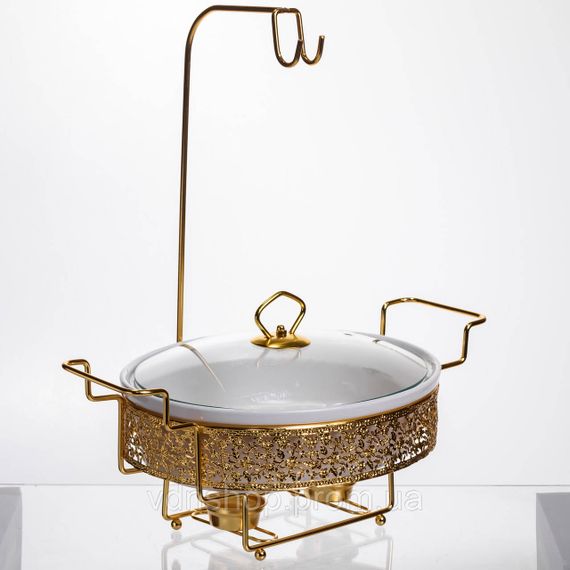 Мармитница настольная фарфоровая 2.5 литра мармит круглый на подставке Белый с золотом YL-76 | Зображення 5