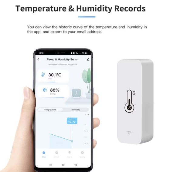 Умный Bluetooth-датчик температуры и влажности Tuya с удаленным мониторингом | Зображення 1