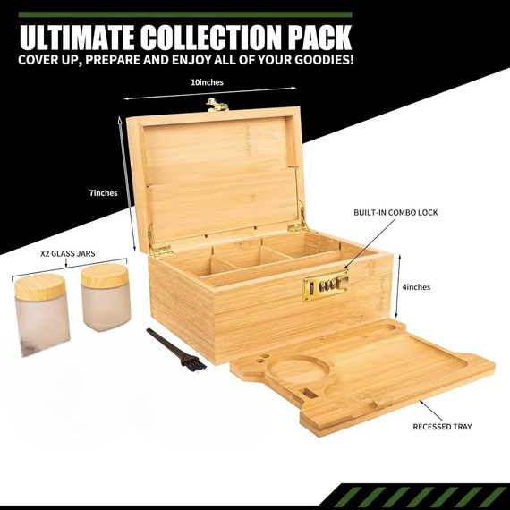 Дерев’яна скринька для зберігання з кодовим замком, органайзер з 2 банками і знімним розділювачем, коробка бамбукова, ящик | Зображення 2