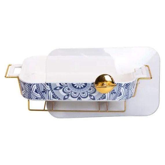 Марміт керамічний із скляною кришкою 38х18.5х15.5 см на металевій підставці 1,5 л | Зображення 2