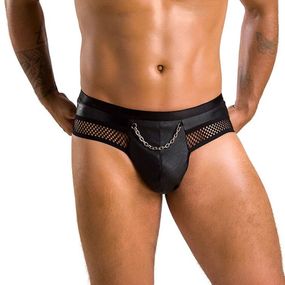 Мужские трусы с цепочкой Passion 030 SLIP TOM L/XL Black, экокожа, открытые ягодицы, Черный, L/XL