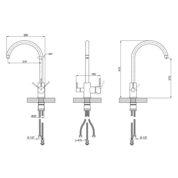 Змішувач для кухні Lidz Aria 24U-SFS, U-подібний з підключенням фільтра | Зображення 1