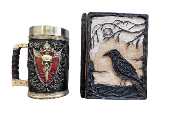 Подарунковий набір Кухоль 3D Крилатий Череп і Блокнот 3D «Тінь Ворона»
