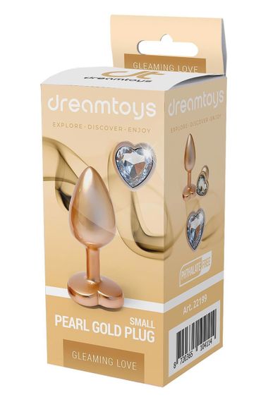 Алюминиевая анальная пробка золотистая Dream Toys Gleaming Love с декоративным белым камнем, S sexstyle | Зображення 2