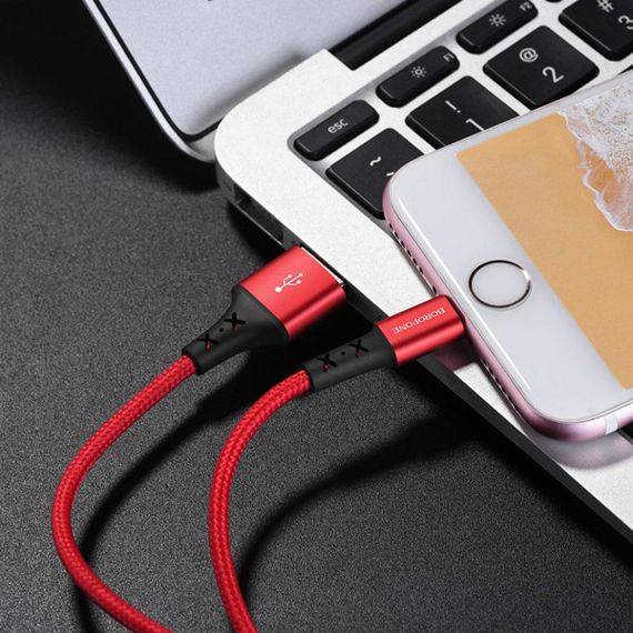 Кабель BOROFONE BX20 USB to iP 2A, 1m, nylon, TPE connectors, Red | Зображення 2