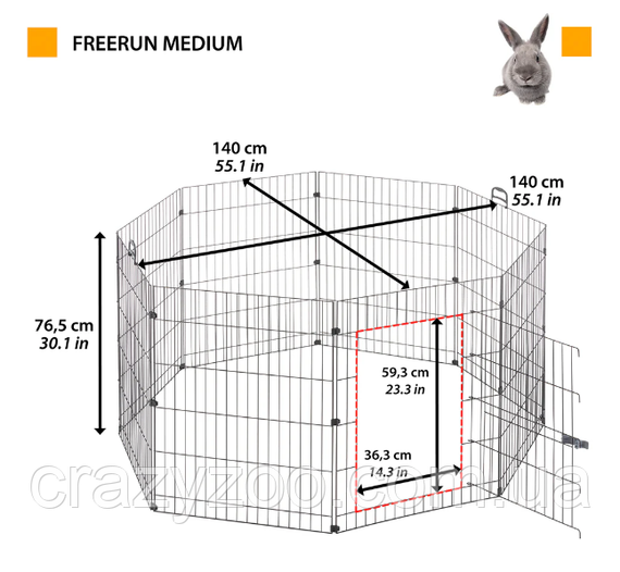 Вольєр для кроликів та морських свинок Ferplast Freerun Medium Ø 140х76.5 см 57045817ZP | Зображення 1