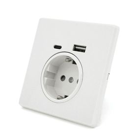 Розетка врезная с заземлением,Input: AC:110-250V/16A,Type-C/USB выходы,White
