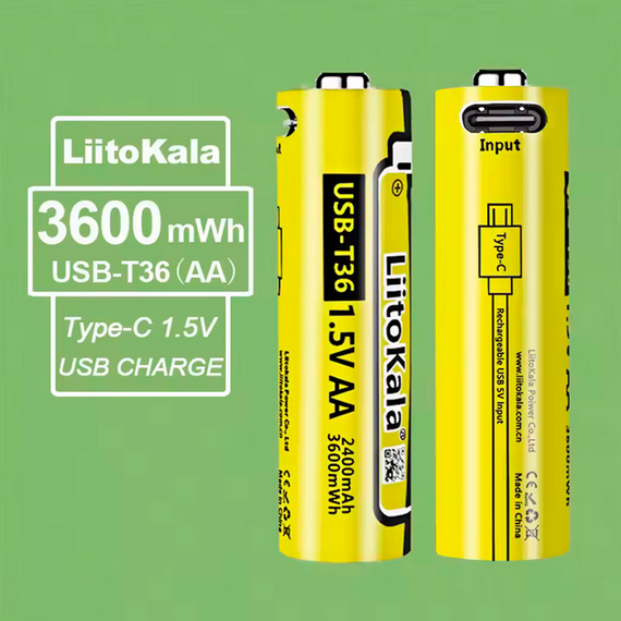 Аккумулятор AA LiitoKala USB-T36 1.5V, 2400 мАч | Зображення 1