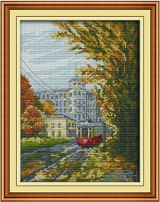 Набір для вишивання за нанесеною на канву схемою "Tram". AIDA 14CT printed 27*35 см