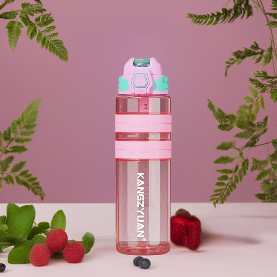 Спортивная бутылка KANGZYUAN 500 мл - Розовая Tritan BPA-free, ударопрочная эко-бутылка с трубочкой и ремешком | Зображення 8