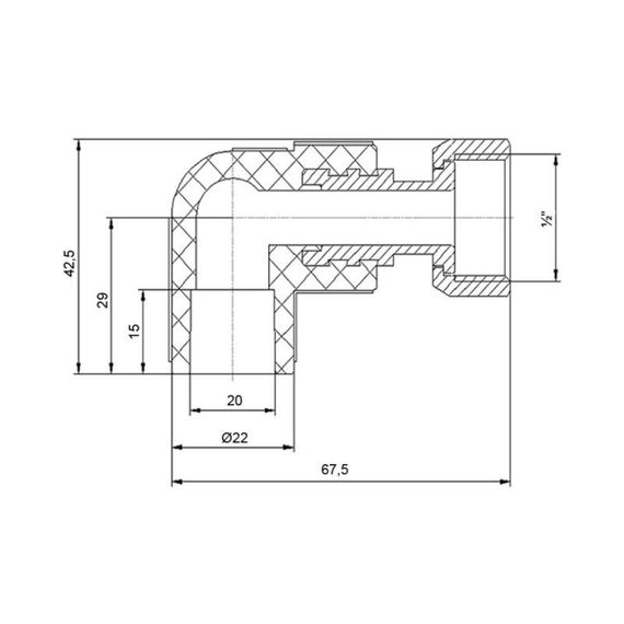 Уголок PPR Blue Ocean с накидной гайкой 20х1/2", 90° ВР | Зображення 1