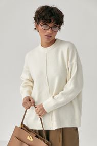 В'язана вільна кофта з декоративним швом - молочний цвет, ONE SIZE (є розміри)