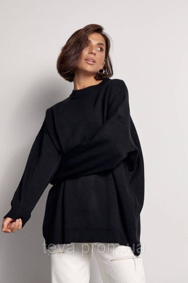 Жіночий однотонний джемпер oversize крою колір чорний розмір S FL_000903 | Зображення 4