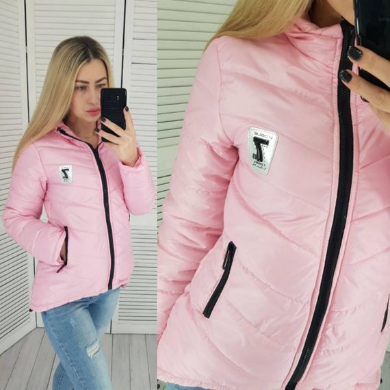 Жіноча демісезонна куртка з емблемою, арт.210/7, рожевий | Зображення 4