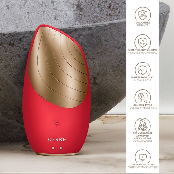 Електронна звукова термо щітка для обличчя GESKE Sonic Thermo Facial Brush 6в1 red | Зображення 2