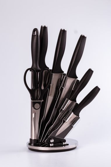 Набор кухонных ножей 7 предметов на подставке черный | Зображення 1